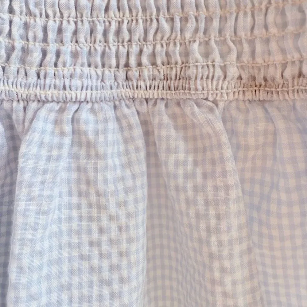 Storia Smocked Blue Gingham Peplum Top with Puff Sleeves & Square Collar size S - Picture 6 of 11